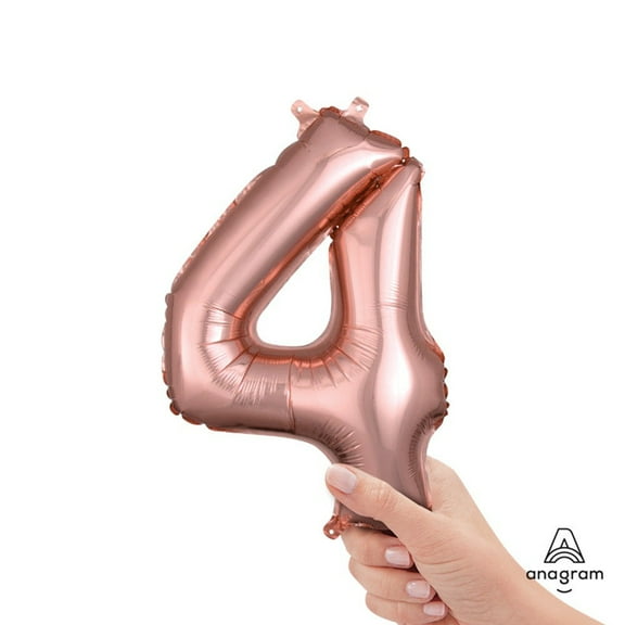 Anagram - 16 Number '4' Mylar Balloon - Rose Gold (Air-Filled)