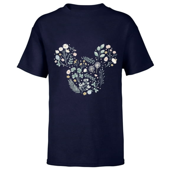 Disney Mickey Mouse Icon Spring Flowers - Short Sleeve T-Shirt for Kids - Customized-Navy