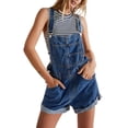 thumbnail image 2 of Womens Overalls Shorts Denim Bib Straps Shorts Casual Solid Color Rompers Jumpsuits With Pockets Pants, 2 of 7