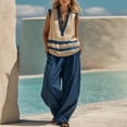 thumbnail image 2 of CIENVNSTG Two Piece Sets for Women Summer Sleeveless Ethnic Boho Striped Vest Loose Wide Leg Pants Vestidos Fashion Streetweeetwear Navy L, 2 of 8