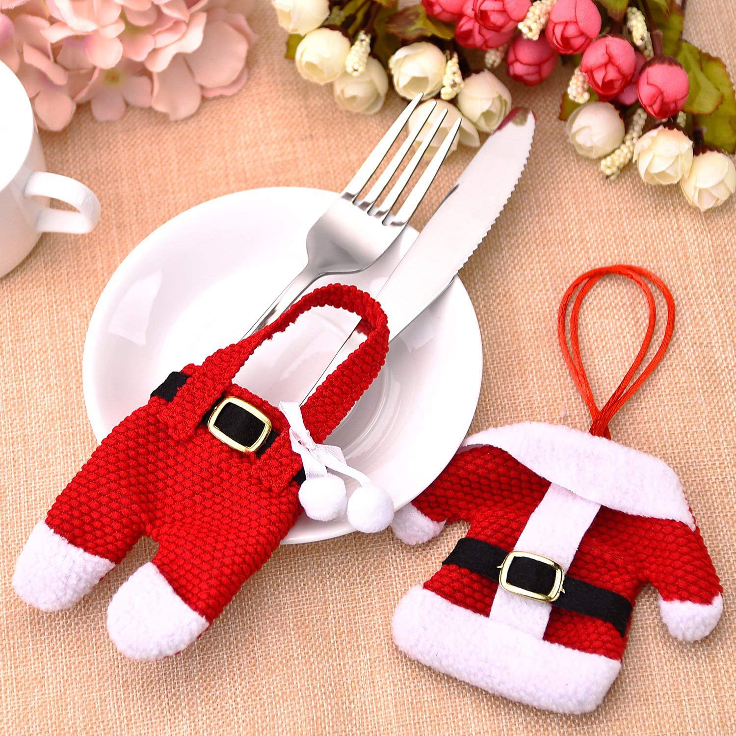 Party Christmas Decorations Santa Suit Tableware Holders Pockets Dinner Decor 