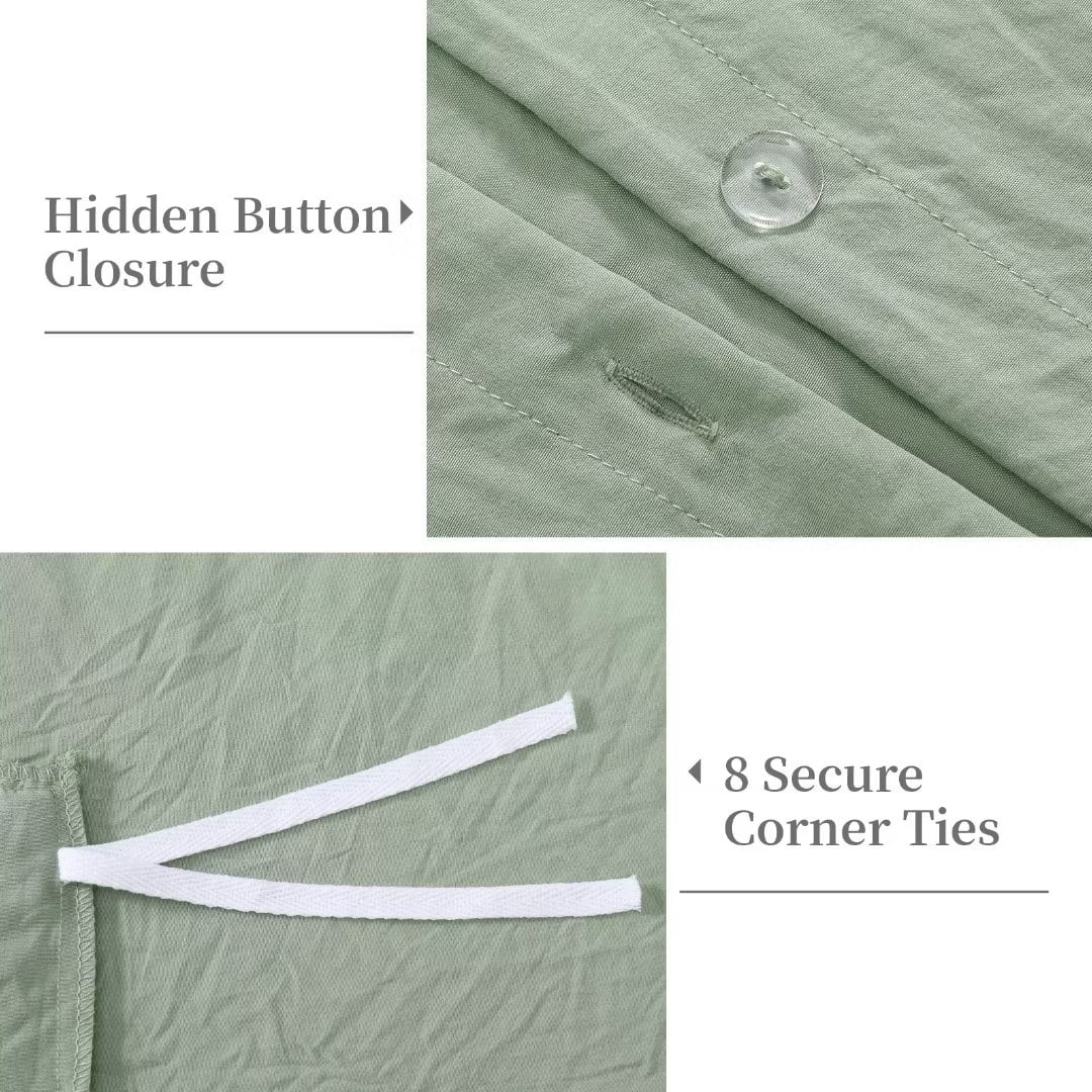 Yiwa 90x90 in Ruffle Duvet Cover Queen Size Soft Washed Microfiber Vintage French Country Duvet Cover Set for Queen Bed, Set of 3, Sage Green