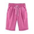 thumbnail image 3 of TQWQT Bermuda Shorts for Women Trendy Summer Drawstring Waisted Cotton Shorts Knee Length Dressy Casual Long Shorts with Pockets Hot Pink 4XL, 3 of 5