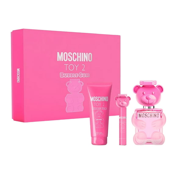 Moschino Toy 2 Bubble Gum de Moschino para mujer - Set de regalo de 3 piezas en spray EDT de 3,4 oz, spray EDT de 0,33 oz, loción corporal de 3,4 oz