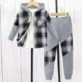thumbnail image 2 of Dealovy Toddler Baby Boys Clothes Button up Plaid Hooded Jacket Patchwork Pants Kids Casual Fall 2PCS Clothing Sets, 2 of 4