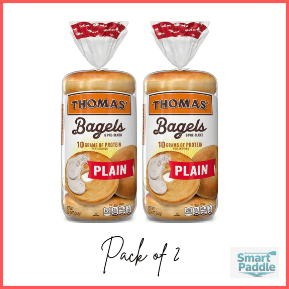 Thomas' Plain Bagels, 6 count, Pre-sliced Bagels, 20 oz Bag Pack of 2