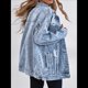 thumbnail image 5 of Chaqueta Vaquera Larga de Gran Tamaño para Mujer, Estilo Boyfriend, con Rotos y Desgastados. Azul M, 5 of 6
