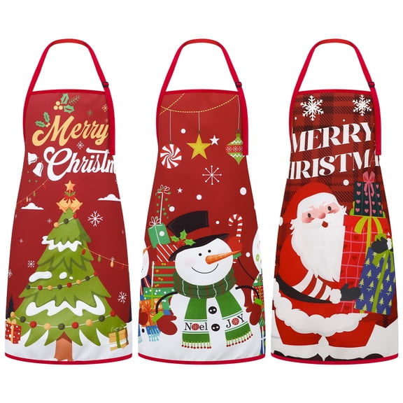 AOWOO 4 Pack Funny Christmas Apron for Women Men, Adult Kitchen Apron with Pockets, Xmas Party Cooking Chef Supplies