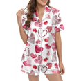 thumbnail image 3 of KKBOTIVE Womens Silk Satin Pajama Set 2 Piece Heart Embroidery Short Sleeve Button Up Sleepwear Women's Comfortable Daily Nightwear ( k-Red Size: L ), 3 of 6