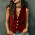 thumbnail image 4 of Naotn Women Velvet Vest Dress Casual Notched Lapel Button Down Sleeveless Jackets Business Office Going Out Tops with Side Pockets, 4 of 7