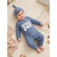 thumbnail image 4 of RUINIXCW Mama's Boy Outfit Newborn Baby Boy Hospital Coming Home Outfit Waffled Romper Infant Baby Girls Fall Winter Clothes Long Sleeve Jumpsuit Hat Set, 4 of 9