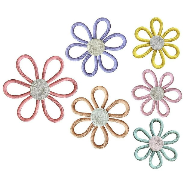 Decoración bohemia Flor de margarita tejida Macrame Cuerda colgante de pared Adorno de pared tejido a mano Colgante de flores para habitación de niña A