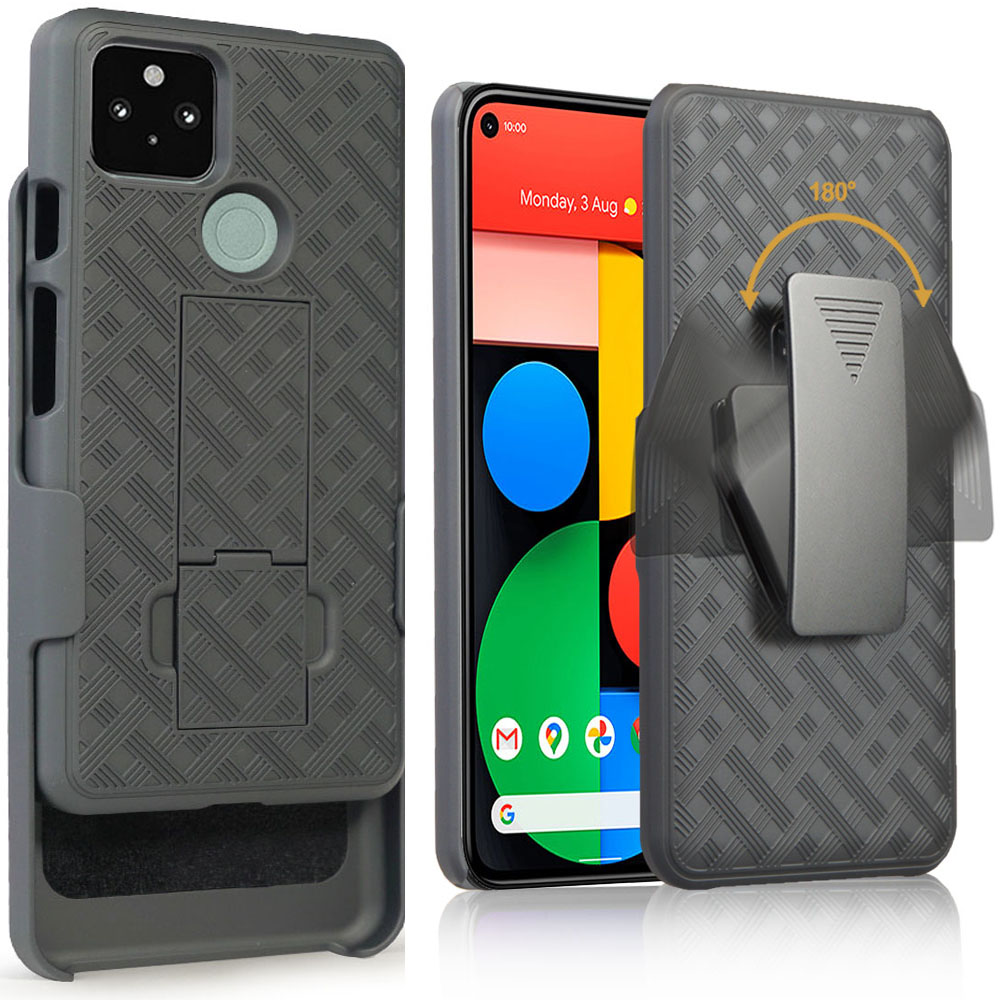 Compatible for Google Pixel 5 Case with Tempered Glass Screen Protector Belt Clip Holster