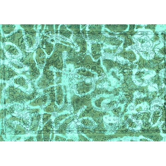 Ahgly Company Machine Washable Indoor Rectangle Abstract Turquoise Blue Modern Area Rugs, 2' x 5'