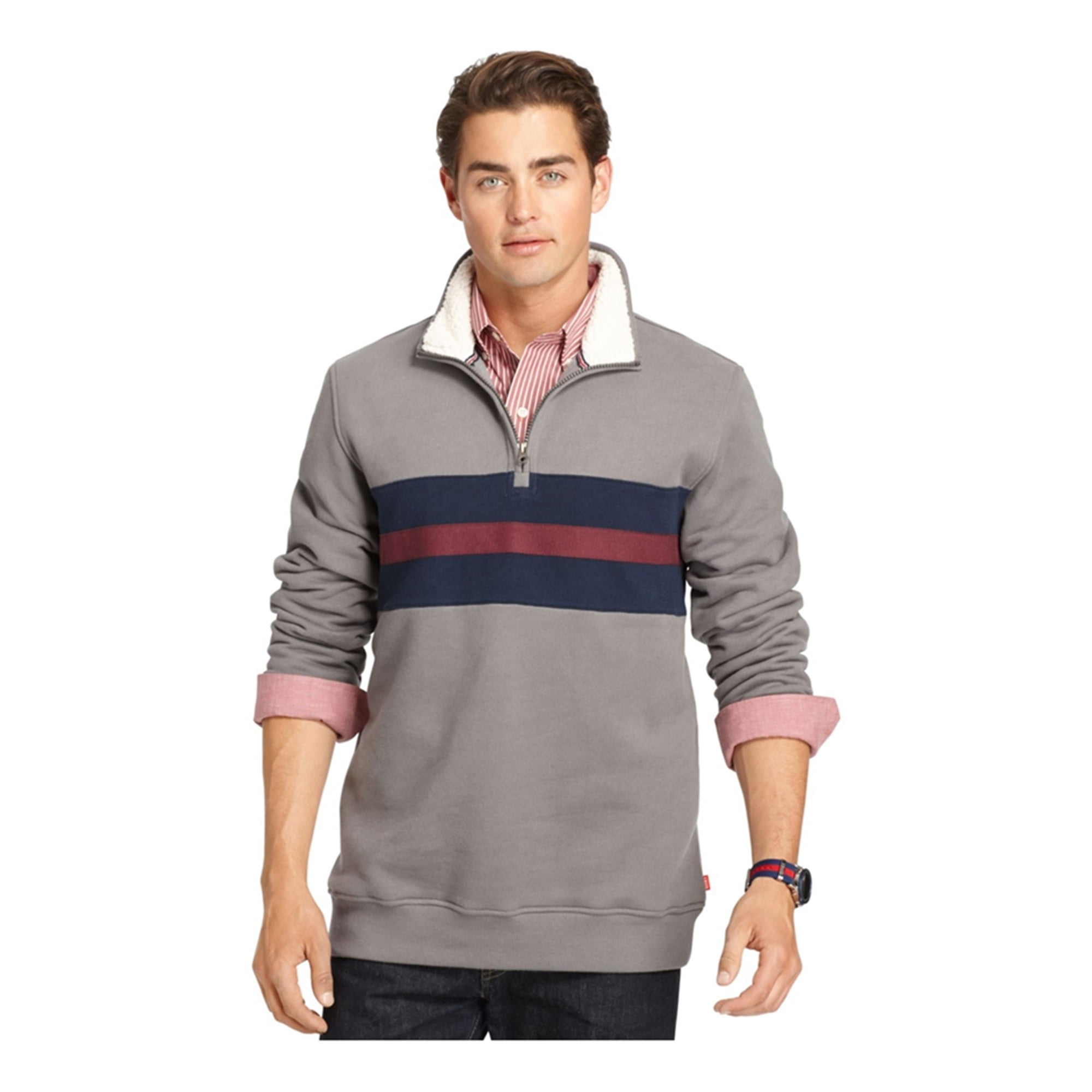 IZOD - IZOD Mens Quarter-Zip Striped Sweatshirt, Grey, Small - Walmart ...