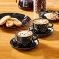 thumbnail image 4 of Vancasso 4 oz Coffee Mug Sets of 6, Stackable Espresso Cups with Saucers & Metal Stand, Ceramic Cappuccino Cups for Espresso, Tea, Black, 4 of 8