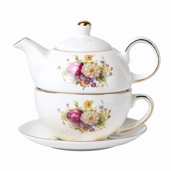 Cnshop Porcelain Tea for One Set, Floral Teapot & Cup with Saucer, Butterfly Blue Design