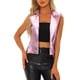 thumbnail image 1 of Chaleco sin mangas de cuello alto brillante con cremallera de metal para mujer M Rosa, 1 of 5