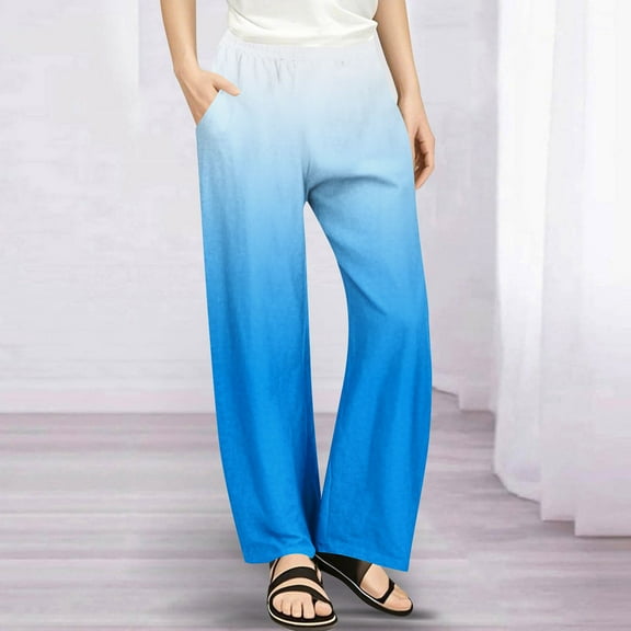 Atogsazn Children's Girls Wide Leg Pants Kids Casual Loose Lightweight Pants Trousers with Pocket 04-Blue 9-10 Years