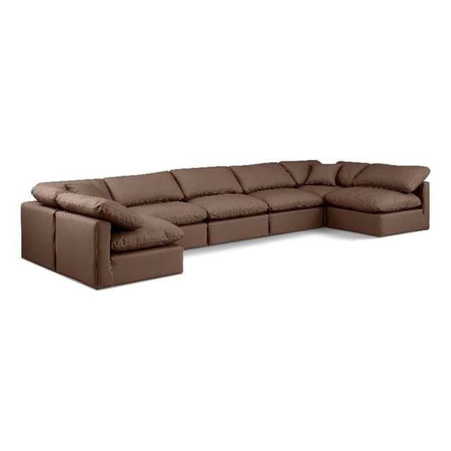 Meridian Furniture Indulge 234" Brown Vegan Leather U-Shaped Modular Sectional