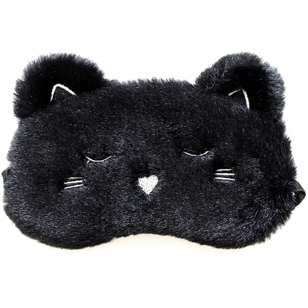 Antifaz para dormir, cómodo antifaz de noche para ojos hecho de seda 100% natural y felpa ultrasuave ajustable para dormir para viajes lindos dibujos animados mujeres niños (gato negro) JFHHH pequeña