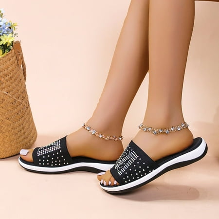 

Cathalem M Sandals Platform Breathable Ladies Sandals Shoes Fashion Rhinestone Women s slipper Fuzzy House Slippers for Women Black 8