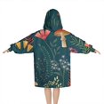 thumbnail image 2 of Colorful Mushroom Flower Dark Green Pattern Blanket Hoodies for Kids 6-13YR Oversize Wearable Blanket Hoodies for Boys Girls Teens, 2 of 7