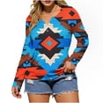 thumbnail image 2 of Long Sleeve Henley Top for Women Geometric Ethnic Graphic Print Notch V Neck Slim Fit Soft Breathable Casual Daily Outerwear Western Style Clothes, 2 of 5