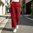 thumbnail image 4 of hoksml Women's Straight Leg Cropped Pants Button Front High Waisted Wide Leg Trousers with Pockets for Daily Wear And Everyday Commuting, 4 of 9
