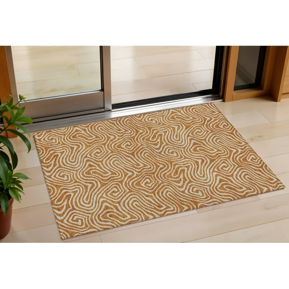 HomeRoots 599742 3 x 5 ft. Copper & Beige Abstract Washable Indoor & Outdoor Rectangle Area Rug