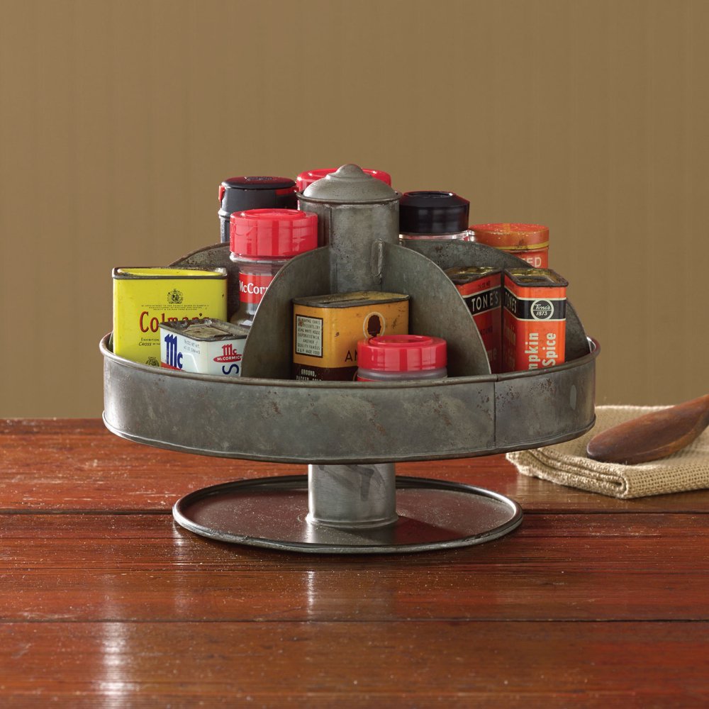 Galvanized Lazy Susan Organizer