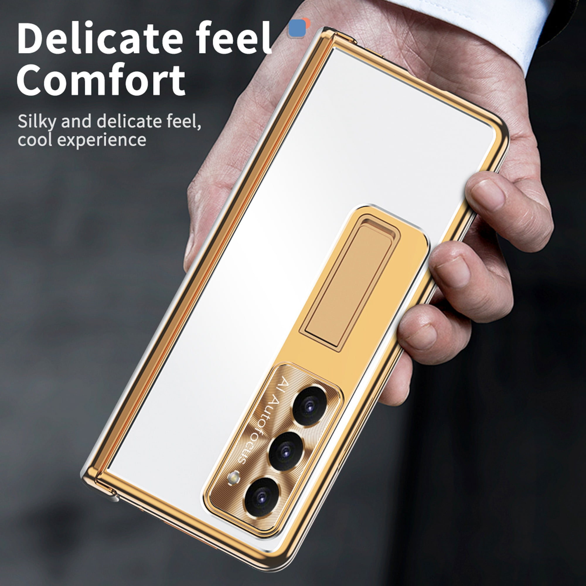 Nalacover for Samsung Galaxy Z Fold 6 Aluminum Metal Folding Case, S Pen Holder Hinge Protection Screen Film Cover with Hidden Bracket Plating Case for Samsung Galaxy Z Fold 6,Silver + Dark Gold