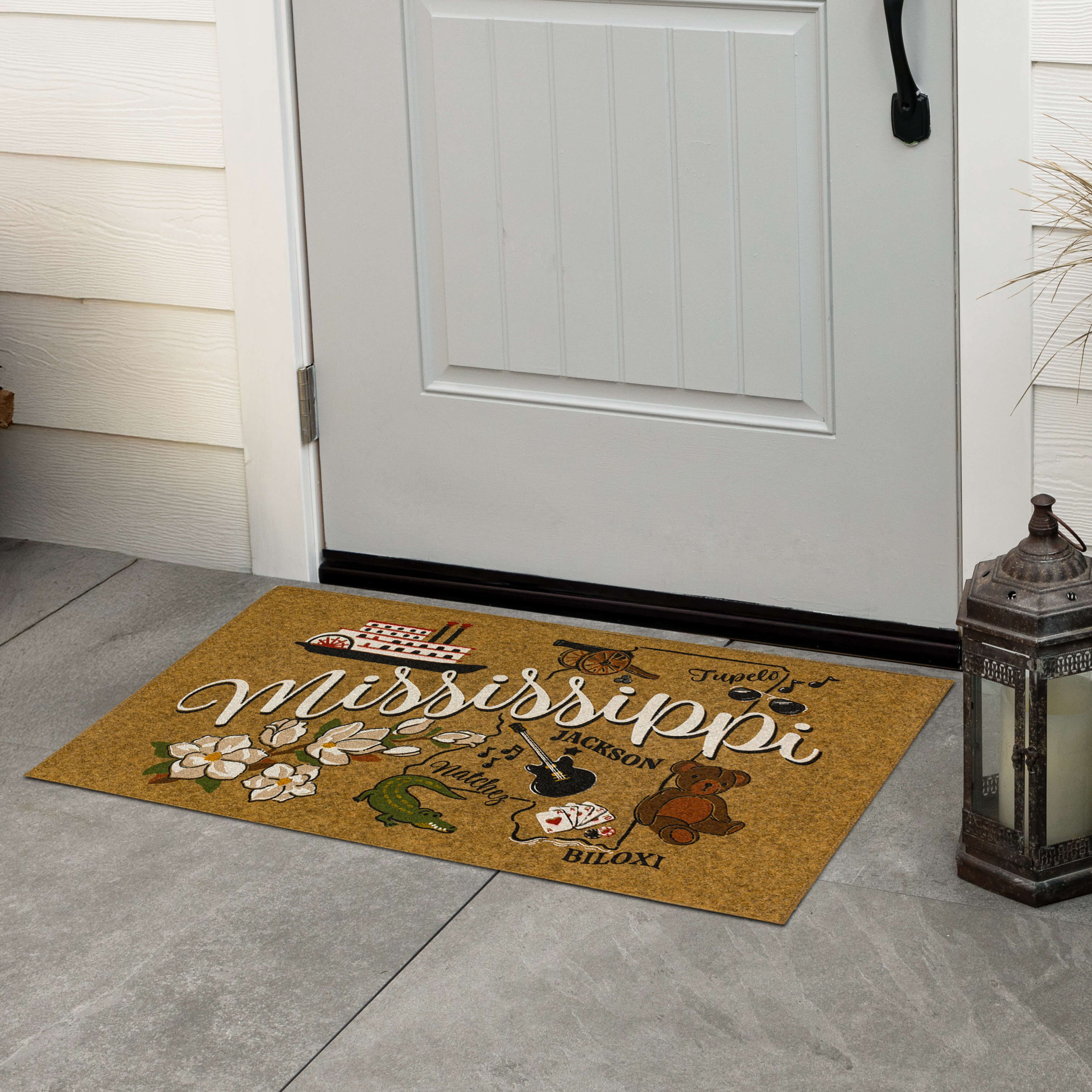 Mohawk Home Mississippi Indoor/Outdoor All Weather Polyester Rubber Backed Rectangle Doormat, Tan, 18" x 30"