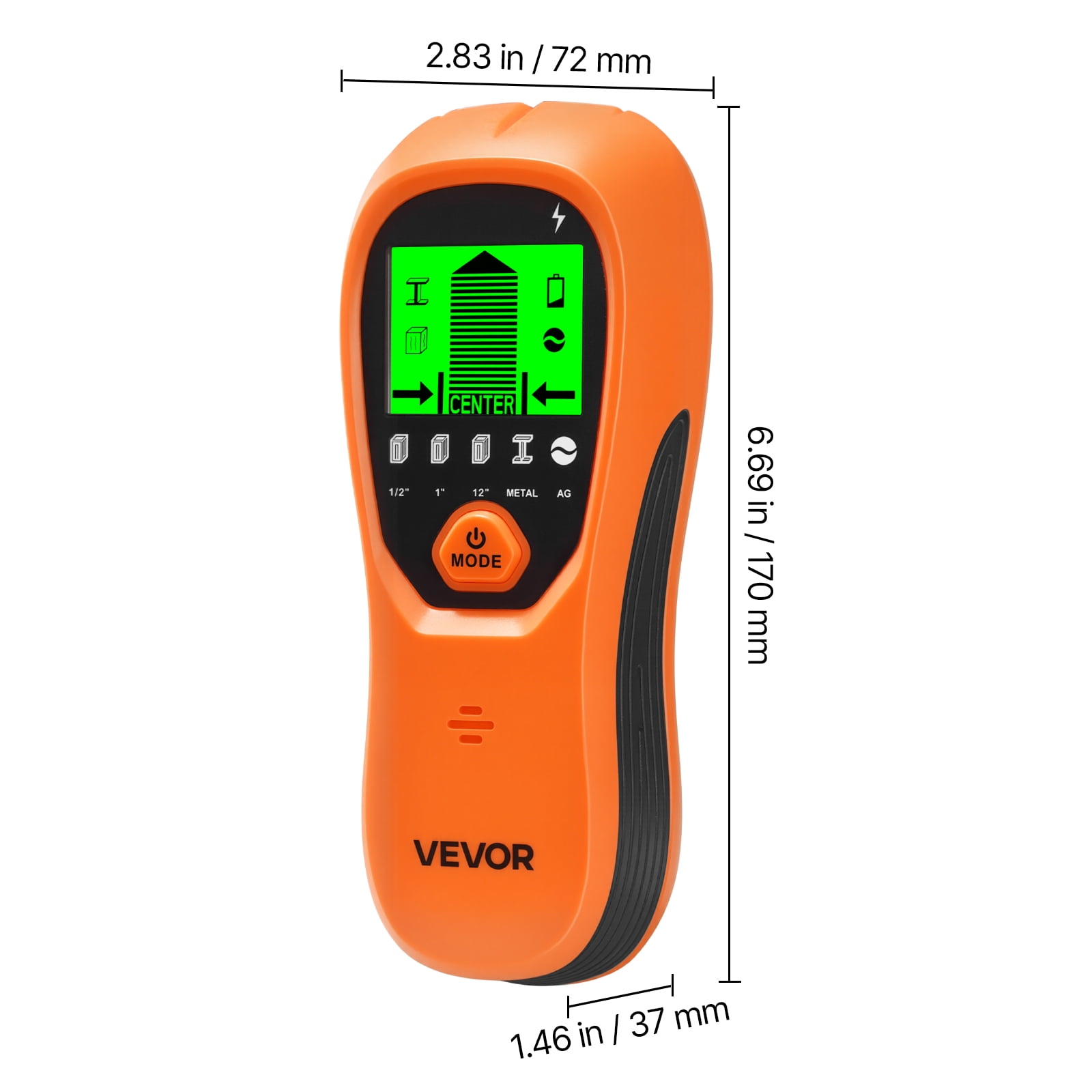 VEVOR Stud Finder Wall Scanner, 5 in 1, Electronic Wall Stud Detector with Smart Sensor, High-Definition LCD Display and Audio Alarm, for the Center and Edge of Metal, AC Wire, Joists, Pipes, Orange
