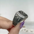 thumbnail image 3 of MayiaHey Lion Cross Ring, Cross Sword Lion Ring for Men, Norse Viking Lion Head Ring Roaring Lion Jewelry, Celtic Lion Square Ring Hip Hop Lion Biker Ring Punk Silver Lion Animal Ring, 3 of 5