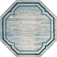 thumbnail image 1 of Unique Loom Oasis High-Low Pile Border Stripes Rug 6' x 6' Octagon Blue/Gray, 1 of 1