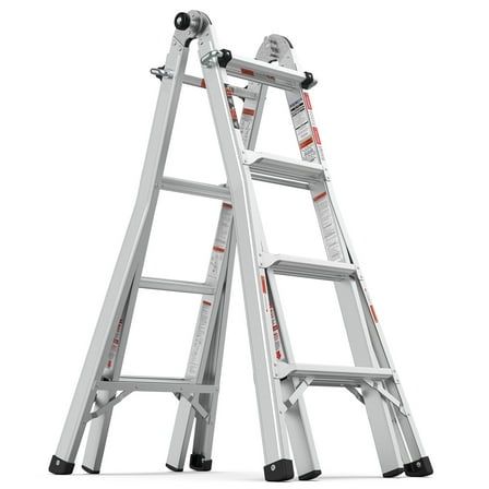 17ft Multi-Position Foldable Aluminum Ladder, A-Frame and Straight Ladder, ANSI 250lbs