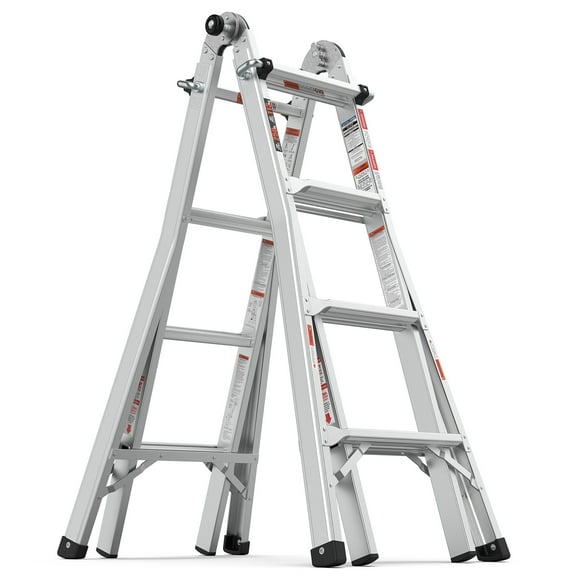 17ft Multi-Position Foldable Aluminum Ladder, A-Frame and Straight Ladder, ANSI 250lbs