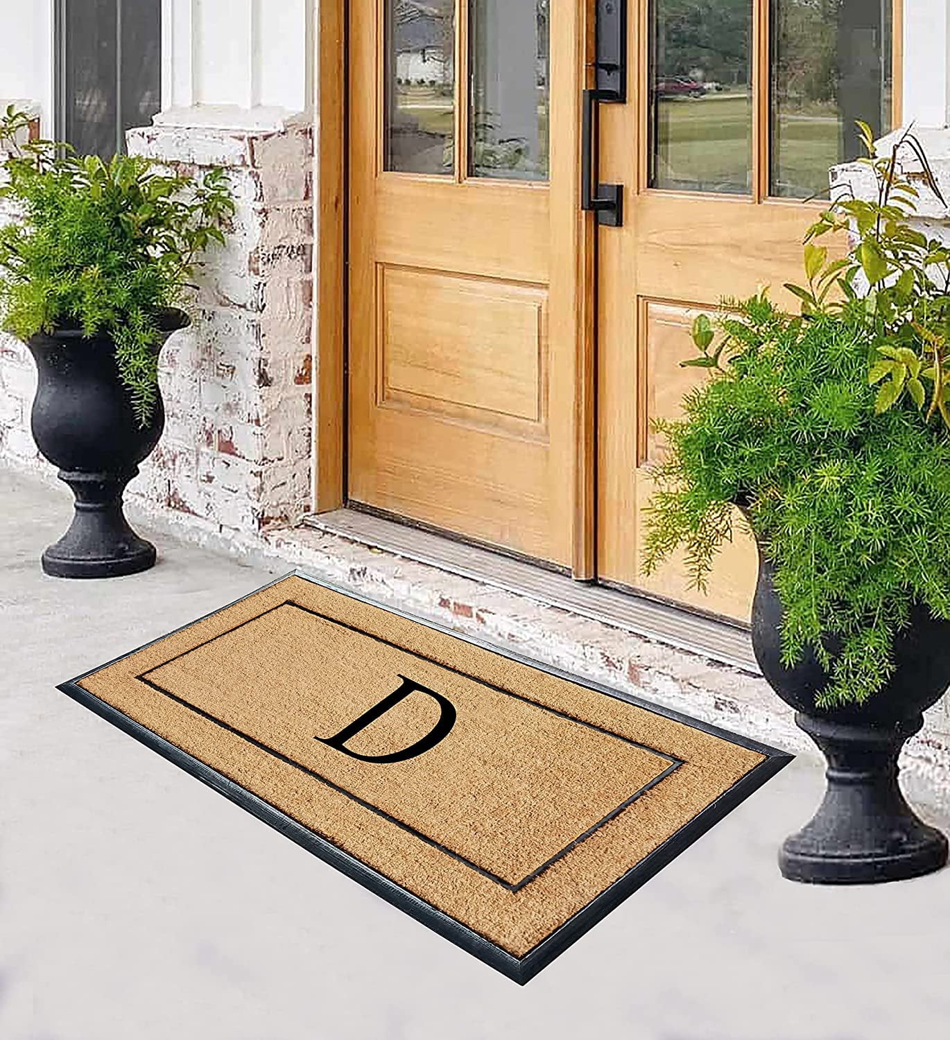 A1HC Natural Coir & Rubber Monogrammed Door Mat, 30x60 in, Thick Durable Heavy-Duty Entrance Mat with Thin Profile for Front Door