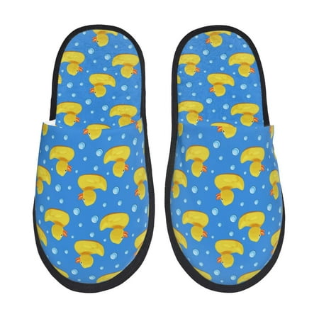 

Honeii Cute Yellow Rubber Ducks Print Furry Slippers Bedroom Slippers for Women and Men Fuzzy Plush Comfy Faux Fur Lined Slide Shoes -Large