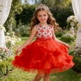 thumbnail image 2 of FhsagQ Robe de Fête Sans Manches pour Fille, Robe à Volants, Robe Tutu de Cérémonie pour Fille (Rouge Taille 9-10 Ans), 2 of 7