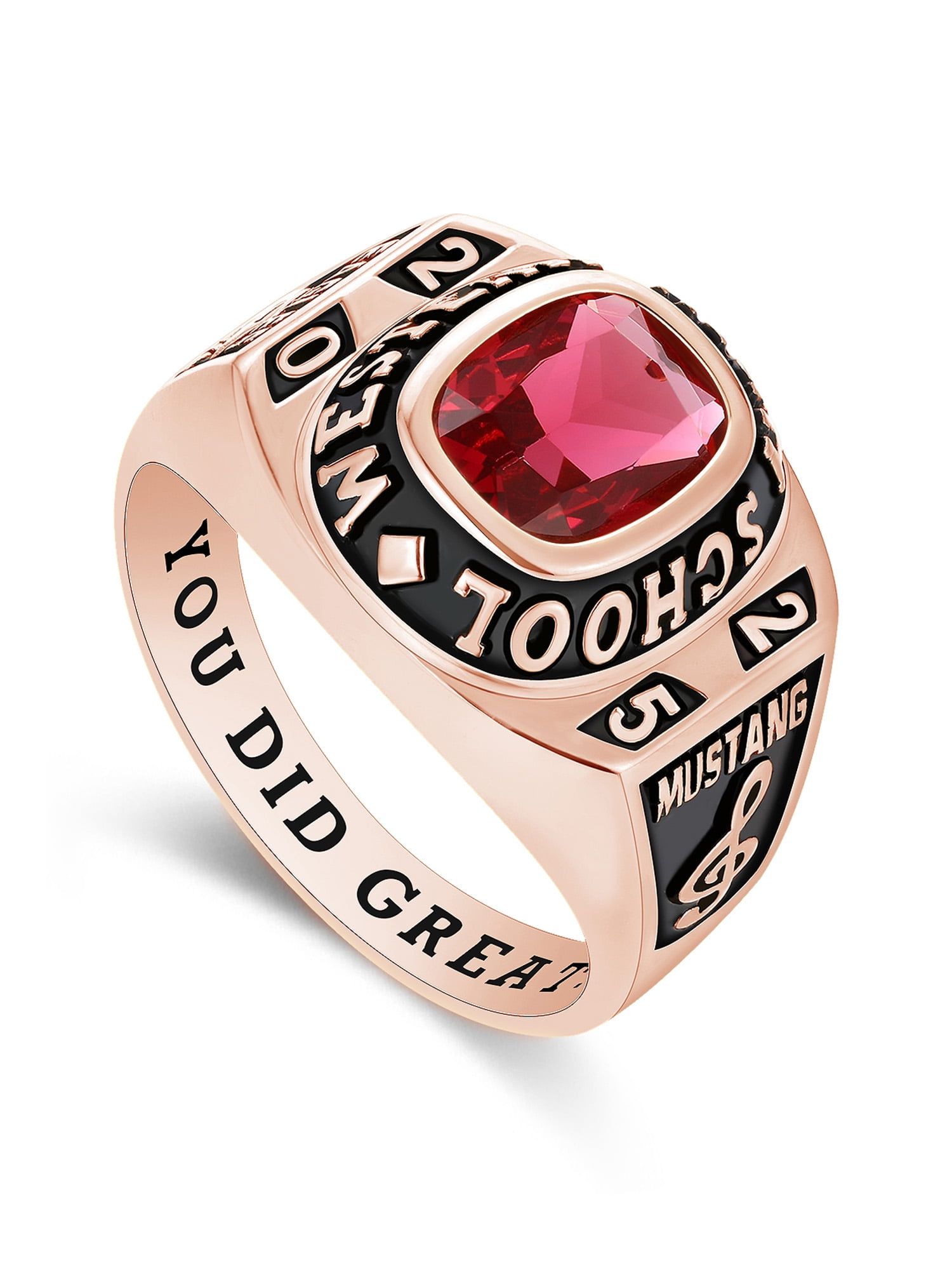 Mementos USA Personalized Sterling Silver Class Ring for Men High School and College-Rose Gold-Honor