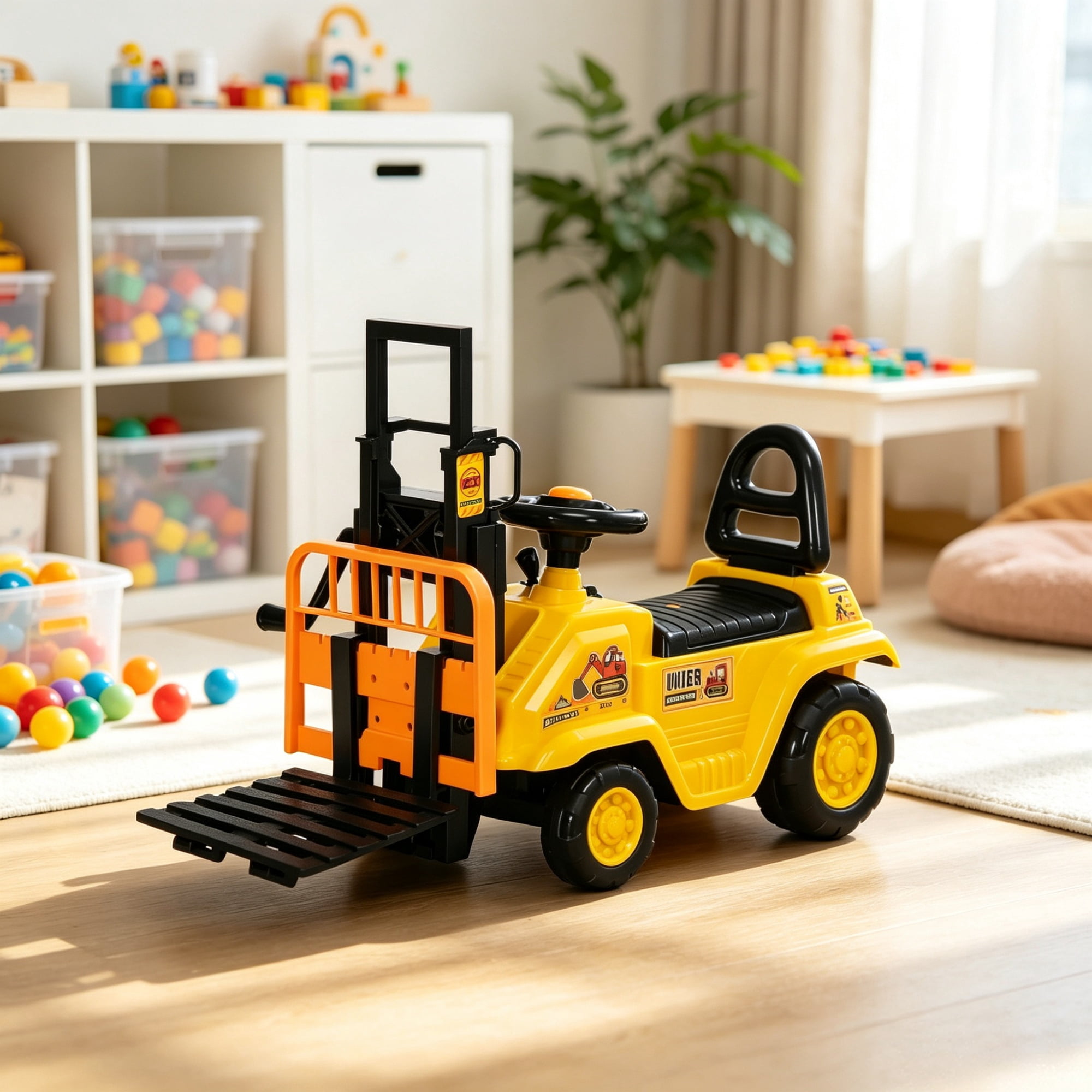 Forklift Ride-on Toy, Sit and Scoot Construction Toy with Under Seat Storage for 3-Year-Old Boys & Girls