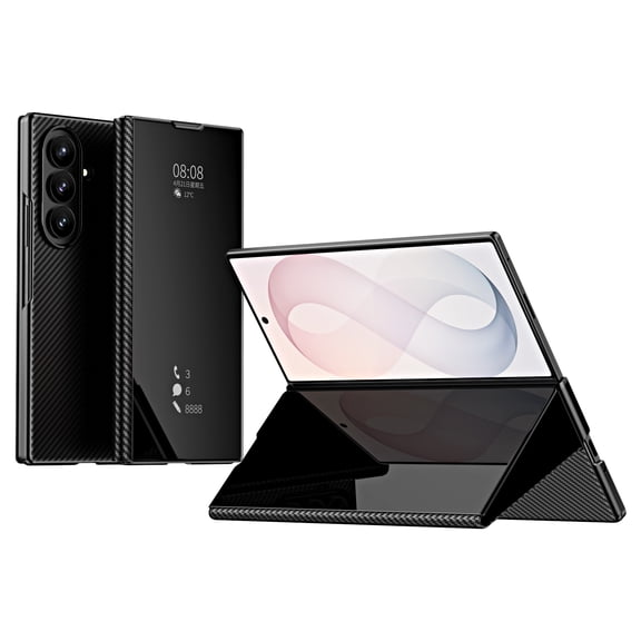 For Samsung Galaxy Z Fold 4 Flip Phone Case,Magnetic Folio Cover,Flip Foldable Kickstand,Electroplated Transparent Smart Front Cover,Shockproof Non-Slip Rugged Phone Case,Black