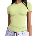 thumbnail image 2 of Pincandy Womens Basic T Shirts Summer Tops 2025 Short Sleeve Crop Tops Slim Fit Gym Workout Y2k Clothes,Mint Green,L, 2 of 7