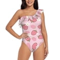 thumbnail image 2 of Picia Strawberries Pattern Women's One Piece Swimsuits,One Shoulder Swimwear Asymmetric ,Ruffle Monokinis Bathing Suits,High Waisted Flattering Bathing Suits-Large, 2 of 8