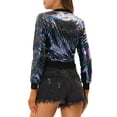 thumbnail image 3 of INSPIRE CHIC Women's Sequin Party Long Sleeve Zipper Up Cropped Bomber Jacket XS Black Rainbow, 3 of 7