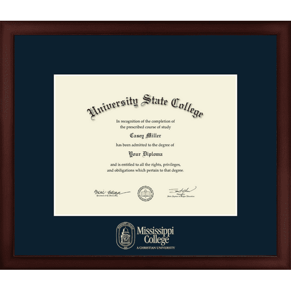Mississippi College Diploma Frame, Document Size 11" x 8.5"