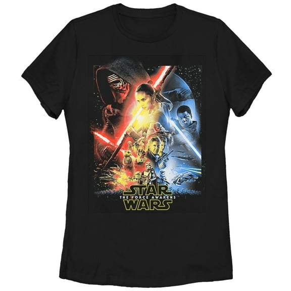 Women's Star Wars The Force Awakens Cool Poster Graphic Tee Black Medium