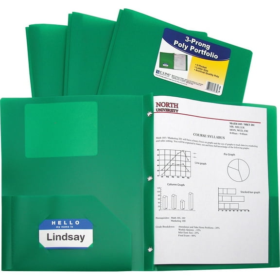 C-Line Two-Pocket Heavyweight Poly Portfolio Folder with Prongs